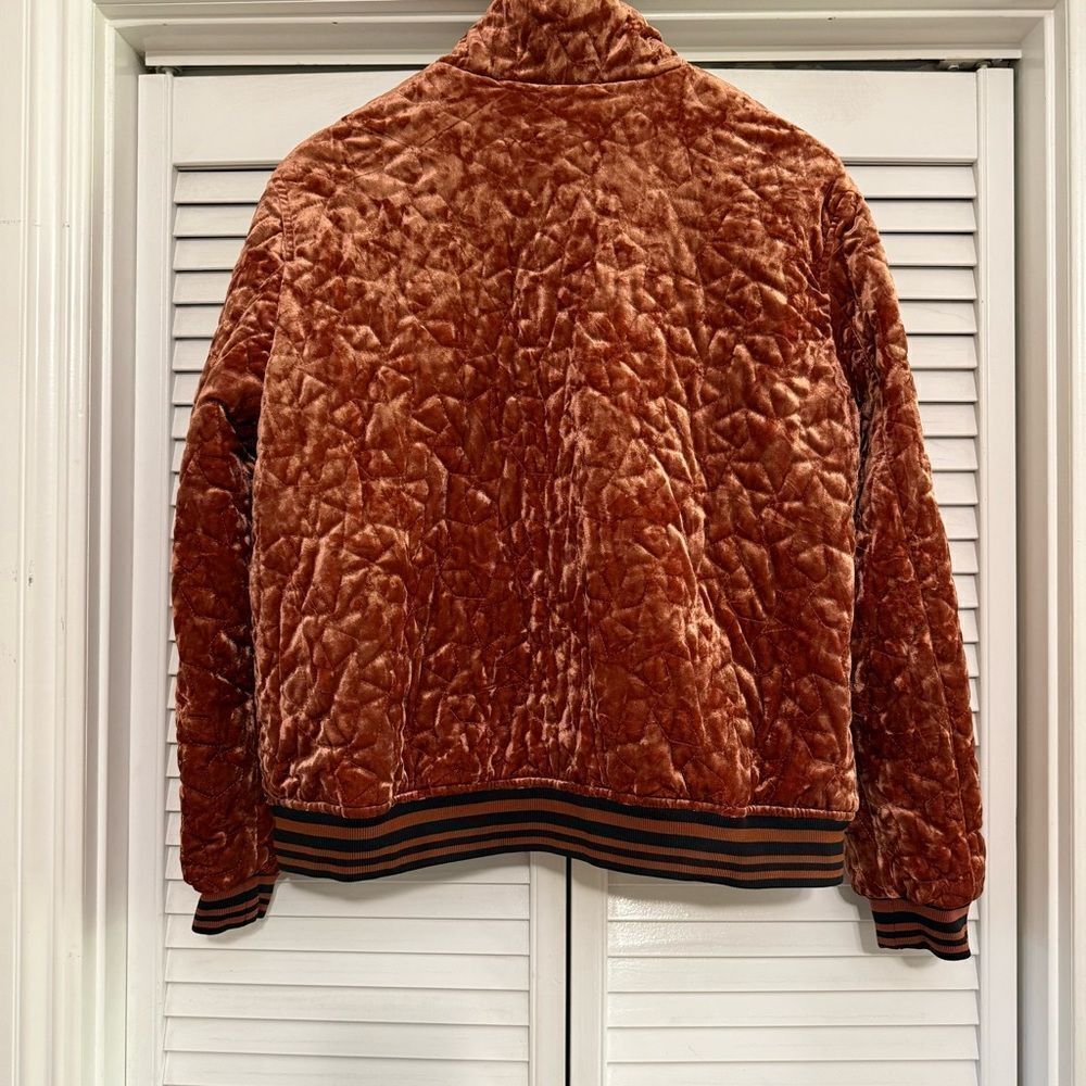 Bernardo Rust/Blk Quilted Velvet Bomber Jacket - Picture 6 of 11